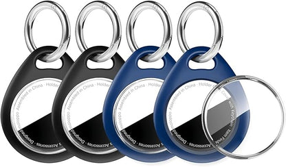 Holder for Air Tags - 4 Pack for AirTags Holder Keychain, Waterproof TPU Shell Protective Case with Keychain, for Air tag Accessories for GPS Item Finder Tracker, Black + Blue
