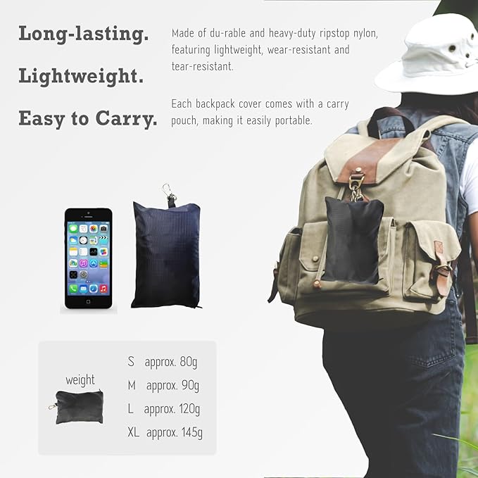 Waterproof Backpack Rain Cover (15-90L), Heavy-Duty Nylon Pack Cover with Upgraded Double Adjustable Closure System and a Carry Pouch for Hiking, Cycling. Durable and Lightweight.