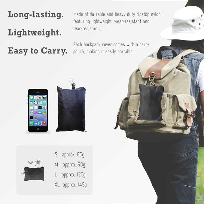 Waterproof Backpack Rain Cover (15-90L), Heavy-Duty Nylon Pack Cover with Upgraded Double Adjustable Closure System and a Carry Pouch for Hiking, Cycling. Durable and Lightweight.