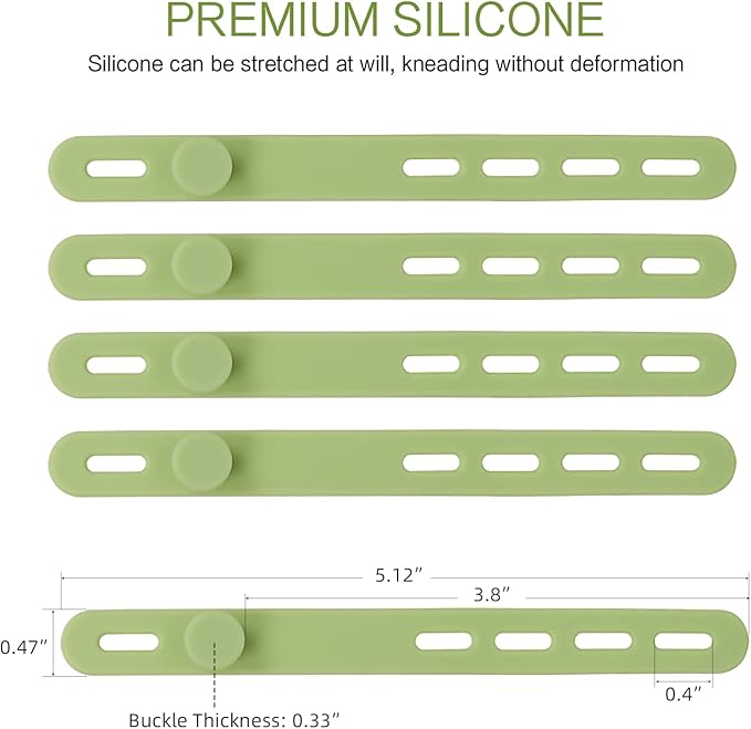 Donruby 24Pcs Silicone Cable Ties - Reusable & Washable with Locking Buckle Design, Adjustable Fastening Cable Straps, Multi-Purpose High Elasticity Cord Organizer (Matcha Green)