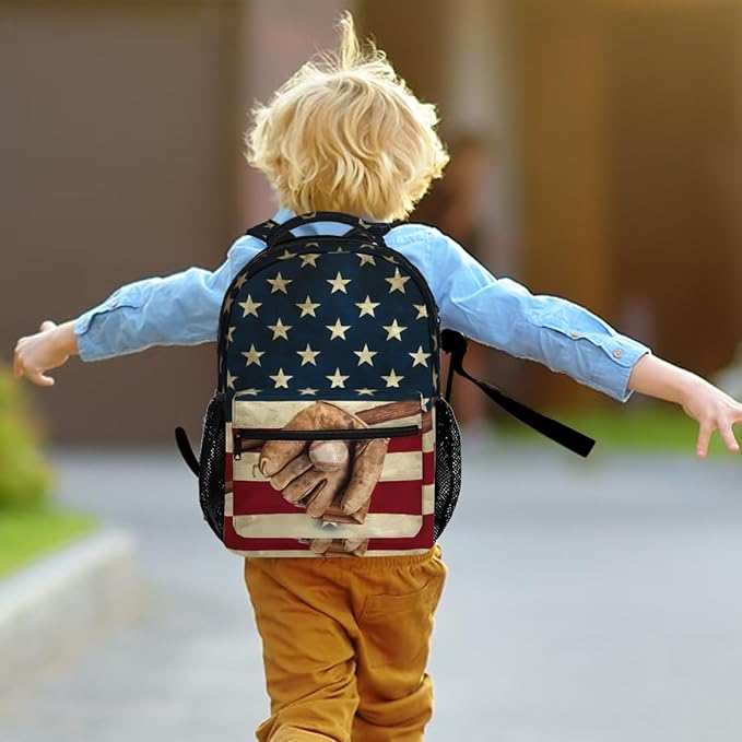 American Flag Baseball Print Backpack, Laptop Backpack with Multiple Pockets for Adult Hiking Travel Work 17 Inch