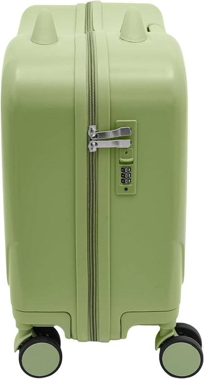 18" Ride-On Kids Suitcase with Double Spinner Wheels, Lightweight Tow-Along Luggage Carry-on Hardside Trolly Case with Password Lock, Rolling Children's Travel Luggage for Travel, School (Olive-green)