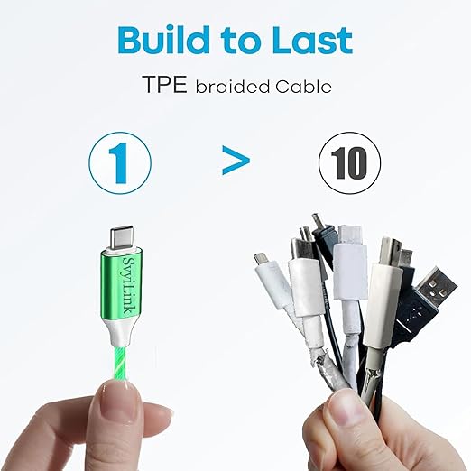 USB Cable PD Fast Charger Lighted Up (USB C to C Green),Mobile Phone Data Cable, Charging Cable, Supports Data Transfer, 39-inch, TPE Material, Compatible with Almost All Type-C Devices.