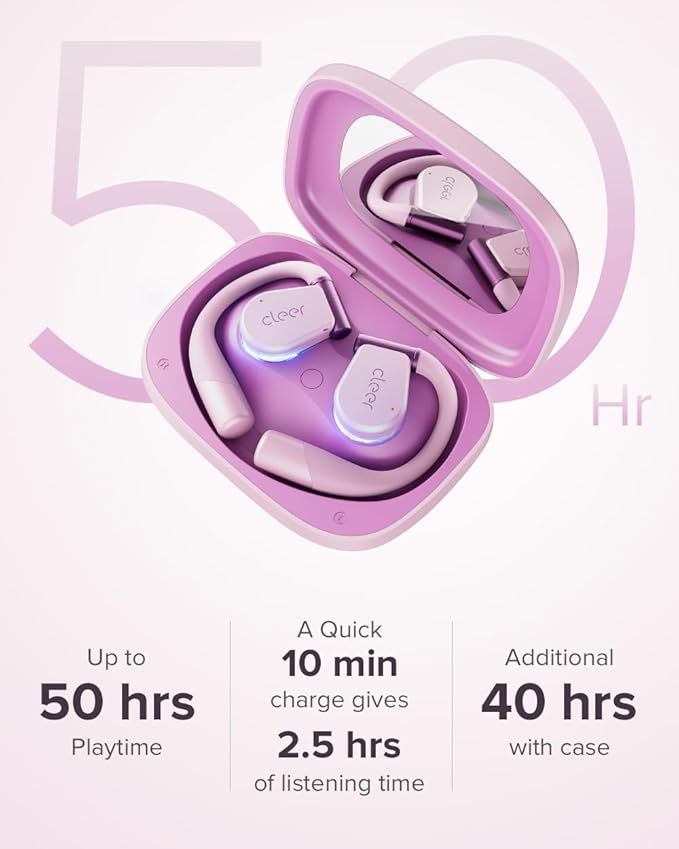 Cleer ARC 3 Open Ear Headphones - Dolby Audio, Snapdragon Sound True Wireless Earbuds, 50Hr Battery, Bluetooth 5.4, IPX 7, Multi-Point, Smart Controls, Wireless Charging Smart Case, Comfort Fit, Pink
