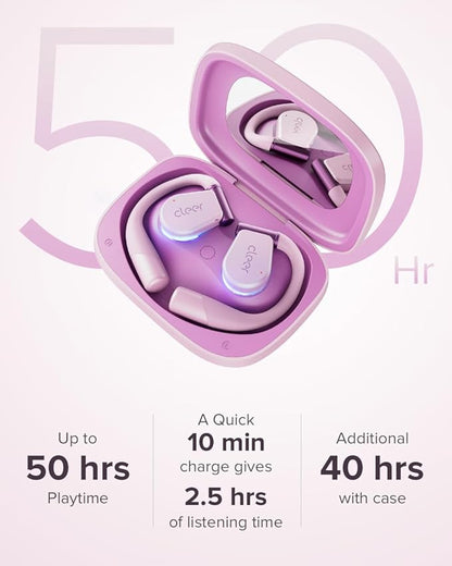 Cleer ARC 3 Open Ear Headphones - Dolby Audio, Snapdragon Sound True Wireless Earbuds, 50Hr Battery, Bluetooth 5.4, IPX 7, Multi-Point, Smart Controls, Wireless Charging Smart Case, Comfort Fit, Pink