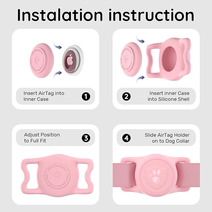 for AirTag Dog Collar Holder, Dog Air Tag Holder, IP68-Waterproof | Lightweight Silicone | Anti-Lost | Ultra-Durable | Compatible with Apple AirTags (Pink)