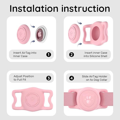 for AirTag Dog Collar Holder, Dog Air Tag Holder, IP68-Waterproof | Lightweight Silicone | Anti-Lost | Ultra-Durable | Compatible with Apple AirTags (Pink)