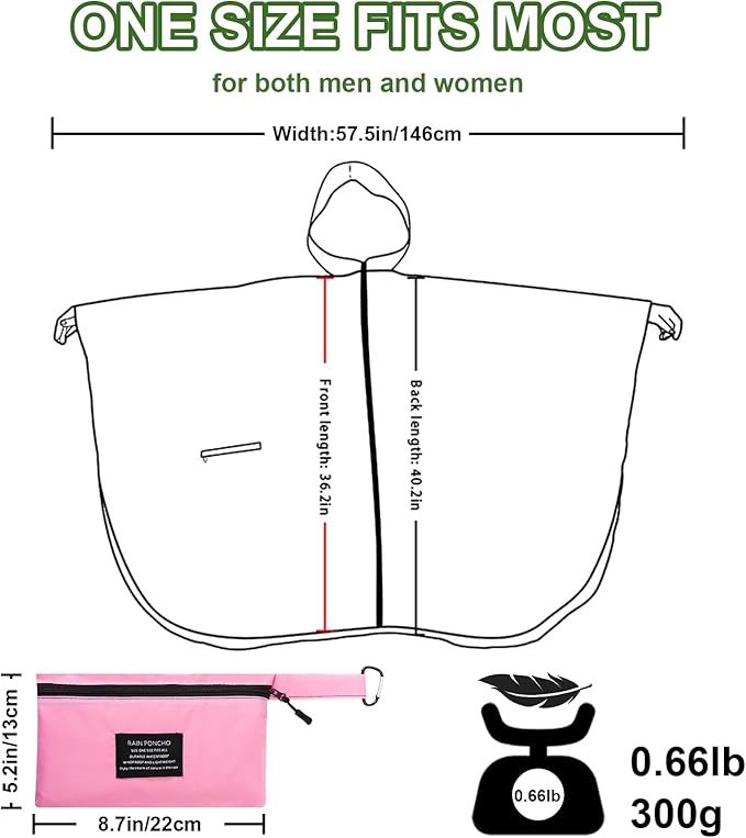 Hooded Rain Ponchos for Adult - Rain Coat and Rain Jacket with Waterproof Pocket and Zipper