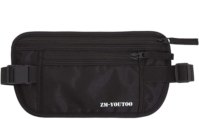 Money Belt for Travel - Hidden Travel Pouch Protect Your Credit and Money With RFID Blocking Passport Holder Waist Wallet (Black)