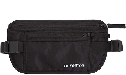 Money Belt for Travel - Hidden Travel Pouch Protect Your Credit and Money With RFID Blocking Passport Holder Waist Wallet (Black)