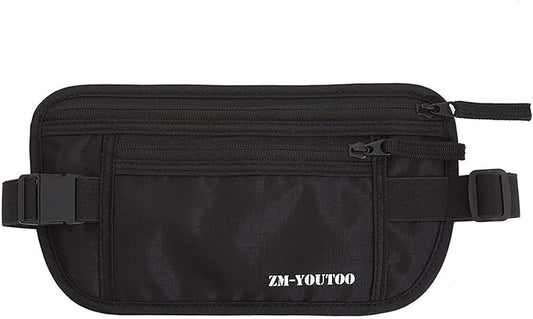 Money Belt for Travel - Hidden Travel Pouch Protect Your Credit and Money With RFID Blocking Passport Holder Waist Wallet (Black)