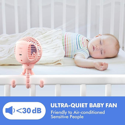 WiHoo Portable Stroller Fan, 11H Ultra-long Battery Life 3 Speed 360°Rotate, USB Rechargeable or Battery Operated Cooling Clip On Personal Fan for Baby Crib Travel Car Seat Pink
