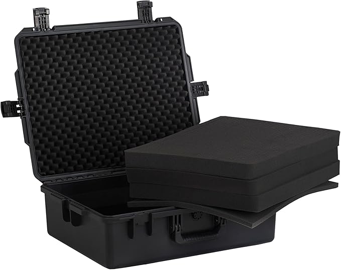 MEIJIA Premium Portable All Weather Heavy Duty Waterproof Hard Compact Camera Case with Customizable Fit Foam, Lightweight Design,24.6"X19.7"X8.6",Black