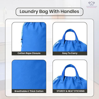 LFH Home Large Premium Cotton Canvas Laundry Bag with Drawstring and Handles Heavy Duty, Multi-Use, and Washable for Home, Travel, College or Storage 24x36 (Pack of 4)-Sky Blue