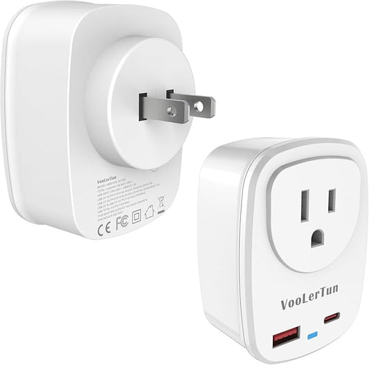 Type A Plug Adapter, VooLerTun Canada Japanese Travel Adapter with 30W Fast Charge Dual Ports (1 USB C) Compatible Cell Phone Camera, 1 American Outlet Adapter, US Converter for Japan Travel