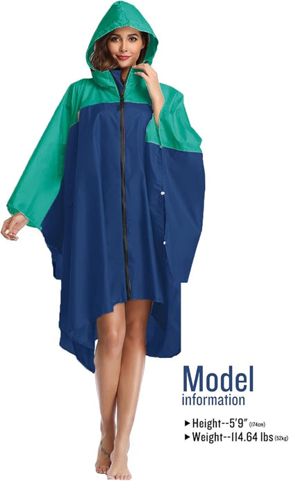 SaphiRose Unisex Rain Poncho Waterproof Raincoat Hooded for Adults Women with Pockets