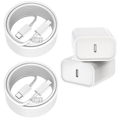 Fast Charging for iPhone 16/16e,Apple Charger Fast Charging,2Pack 20W USB C Charger Block with Extra Long 10FT USB C to Type C Charger Cable Cord for iPhone 16/16e/16Pro/16ProMax/15/iPad Pro/Air/Mini