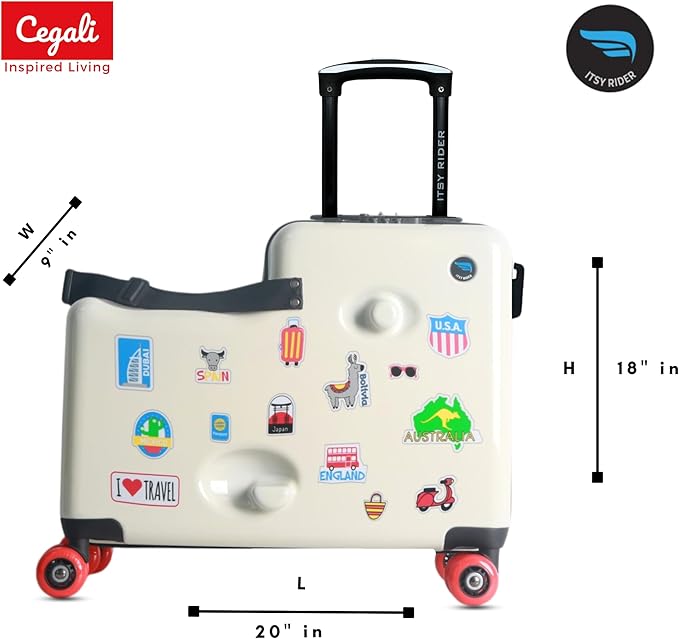 Itsy Rider 20" Ride-on Suitcase for Kids with Double Spinner Red Wheels (Beige Traveler)