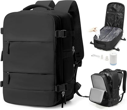 Vacuum Backpack Travel With Pump,Mochila De Viaje Compresion Al Vacio,Personal Item Travel Backpack With Vacuum System,Large Carry On Vacpack Backpacks For Women Men,Black