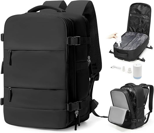 Vacuum Backpack Travel With Pump,Mochila De Viaje Compresion Al Vacio,Personal Item Travel Backpack With Vacuum System,Large Carry On Vacpack Backpacks For Women Men,Black