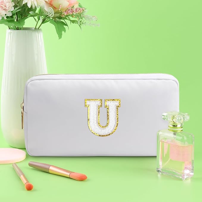 Initial U Makeup Bags Initial Letter A-Z Cosmetic Bag for Women Friends Daughter Sister Mom Inspirational Gifts Travel Toiletry Bag Christmas Birthday Gifts for Her Bridesmaid Bff Makeup Pouch U