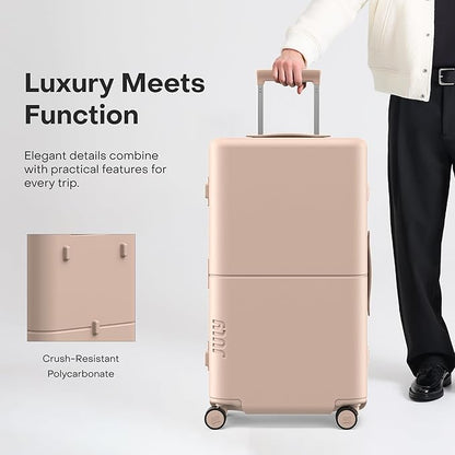 Checked Trunk - 26.8" Zipperless Airline Approved Check In Luggage with Wheels, 80/20 Opening Spinner Suitcase - TSA Lock Rolling Suitcase, Spinner Wheels, Y-Strap - Matte Light Sand