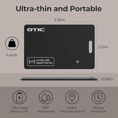 OTIC Wallet Tracker Card, Ultra-Thin 1.7MM Rechargeable Finder, Works with Apple Find My (iOS Only), Item Locator for Luggage Tags, Passports, Phone, IP67 Waterproof, (2-Pack)