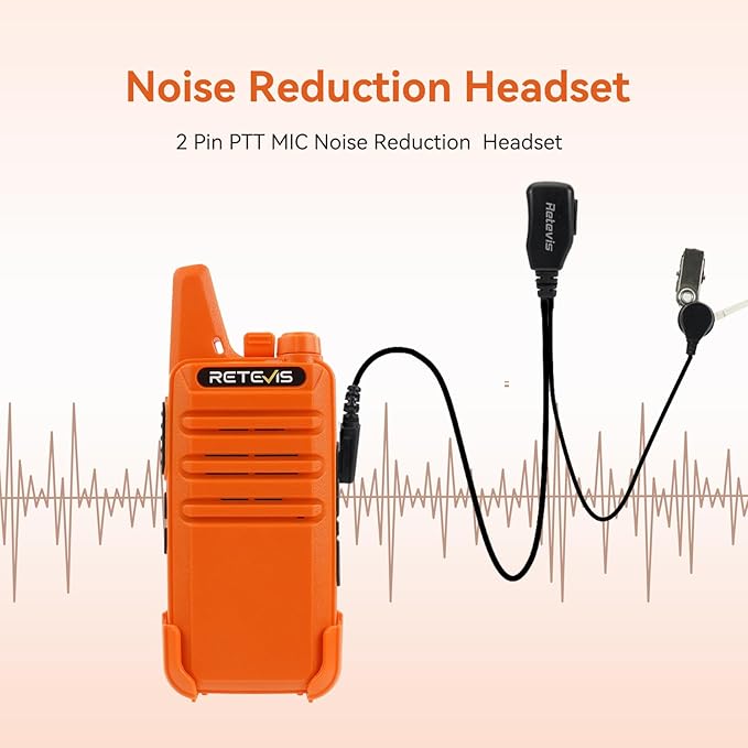 Retevis RT22 Walkie Talkies, Portable Two Way Radio Long Range Rechargeable, Mini Walkie Talkies with Earpiece, VOX Handsfree, Type-C Charging for Family Outdoor Camping Driving(2 Pack, Orange)