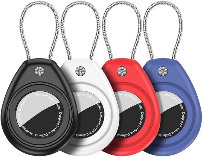 HATALKIN Compatible with AirTag Holder Air Tag Keychain Case with Screen Protector, IP68 Waterproof Air Tags Key Chain for Apple Tag GPS Tracker, Air Tags-4 Pack Holder for Luggage Key,Backpack