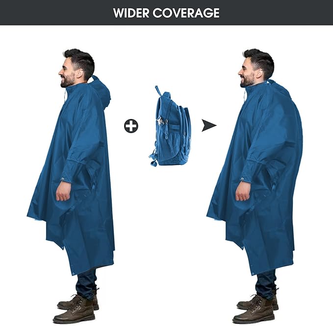 Unisex Rain Poncho for Adults, Hooded Waterproof Raincoat Jacket for Hiking, Camping and Outdoor