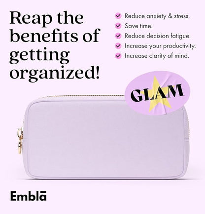Embla Makeup Bag Travel Cosmetics Pouch and Toiletry Bag, Nylon Zipper Pouch Purse, Cute Make Up Organizer Storage Tote for Women Girls, Waterproof Travel Skincare Case, Small Makeup Bags, Lilac
