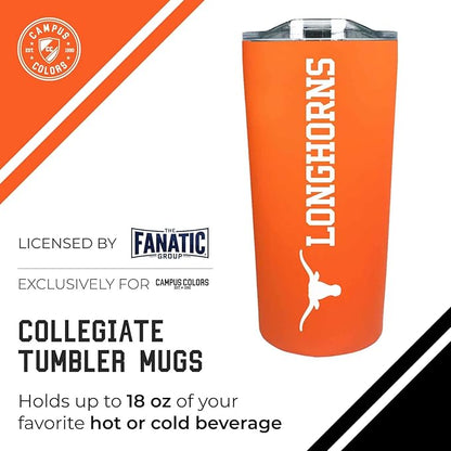 Campus Colors NCAA Stainless Steel Tumbler perfect for Gameday - 18 oz - Double Walled - Keeps Drinks Perfectly Insulated (Texas Longhorns - Texas Orange)