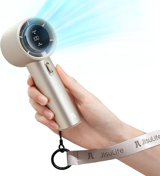 JISULIFE Handheld Fan Pro Series - Extreme Cooling Output: 1-100 Speed Scroll Wheel, Metal Body, Digital Display, 1.5H Fast Charge, 5000mAh-Portable Fan for Travel Outdoor, Gifts for Women Men(Brown)