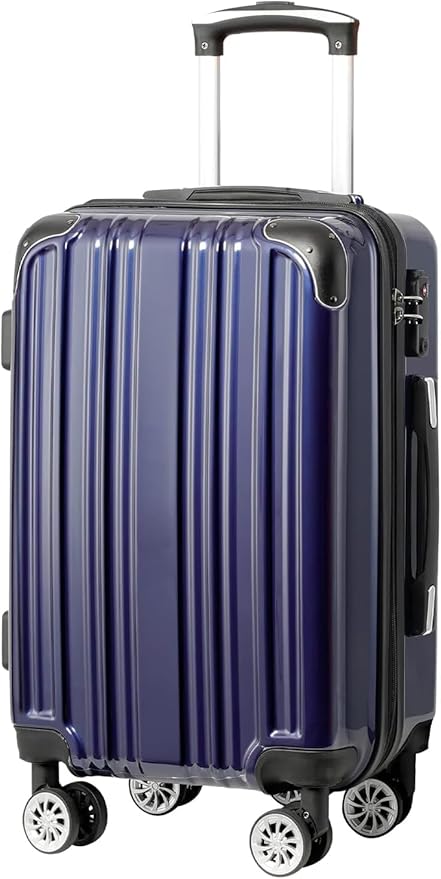 Coolife Luggage Expandable(only 28") Suitcase PC+ABS Spinner 20in 24in 28in Carry on (navy new, S(20in)_carry on)
