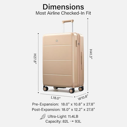 Hanke Expandable 26 Inch Luggage with Spinner Wheels, Hardside Large Suitcase, All-PC Hard Shell Travel Luggage, TSA Lock, Lightweight Durable Checked-Medium (Cuba Sand, 93L)