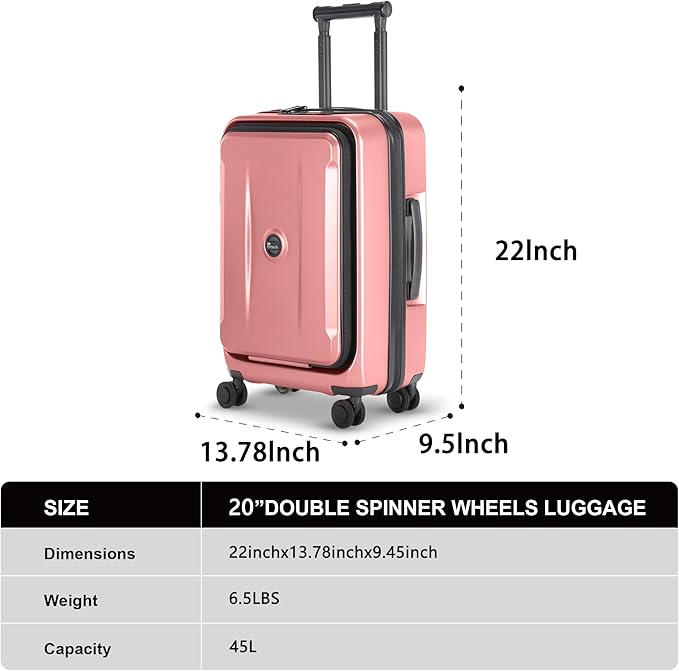 Luggage Sets 2 Piece, Carry On Luggage with Front Pocket & USB Port and 28 Inch Expandable Checked Luggage with Top Opening, Durable PC Hardside Suitcases with Spinner Wheels & TSA Lock, Pink (20/28)