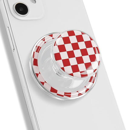 Trendy Magnetic Checkerboard Phone Grip - Sleek, Expandable, Collapsible - Non-Slip, Durable, Universal Fit - Ideal for Style-Conscious Users (Brown)