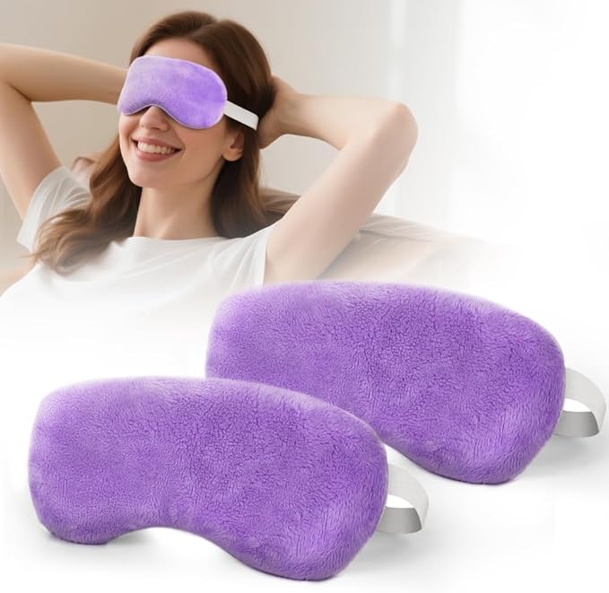 Microwave Heated Eye Mask, Steam Warm Compress for Dry Eyes, Work with Relieve, Blepharitis & Stye Treatment (Purple) - 2 Pack