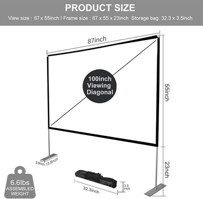 SKERELL Outdoor Projector Screen with Stand 100 Inch: Portable Projection Screen for Outside Theater Home Backyard Movies