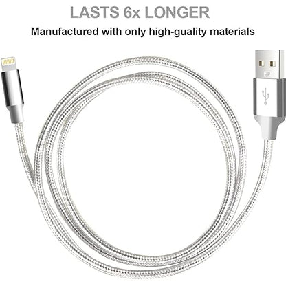 cugunu iPhone Charger, 5 Pack 3/3/6/6/10FT Apple MFi Certified USB Lightning Cable Nylon Braided Fast Charging Cord Compatible for iPhone 14/13/12/11/X/Max/8/7/6/5/SE/Plus/iPad - Silver