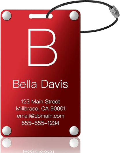 Personalized Luggage Tags: Custom Metal Luggage Tags for Suitcases, Backpacks and Bags with Your Personalized Text (Red)