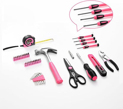 39 Piece All Purpose Basic Household Pink Tool Kit for Women - Small Tool Set with Toolbox Great for Home, Garage, Office and College Dormitory Use