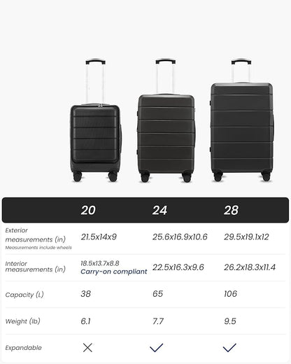Luggage Sets 5 Piece, Expandable Hardside Suitcases with Wheels Includes Tote Bag, Black