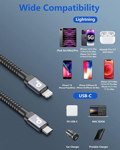 PRAKIE USB C to Lightning Cable 3FT 2Pack iPhone Fast Charger Cable [MFI Certified] 1M USBC to Lightning Apple Type C Charger Cord for iPhone 13 12 11 Pro Max Mini X XS XR 8 Plus 10 SE iPad 8th