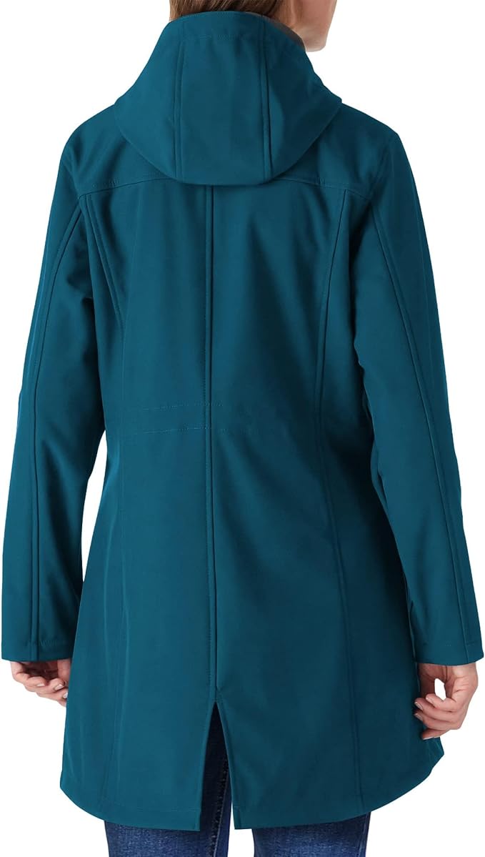 Outdoor Ventures Women's Lightweight Waterproof Fleece Lined Hooded Softshell Rain Jacket, Warm Windbreaker Long Coat