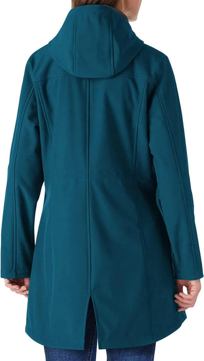 Outdoor Ventures Women's Lightweight Waterproof Fleece Lined Hooded Softshell Rain Jacket, Warm Windbreaker Long Coat