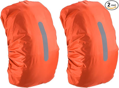 2 Pack Backpack Rain Cover - Waterproof Lightweight Cover with Vertical Reflective Strap, Apply to Cycling/Hiking/Mountain Climbing (40-50L, M, Orange)