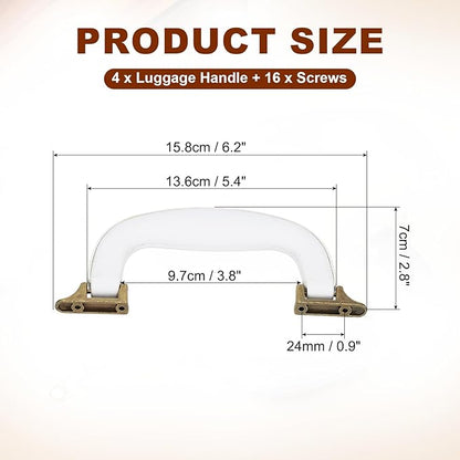 uxcell 4 Pcs PU Leather Luggage Handle, 0.9" Hole Distance Vintage U-Shape Replacement Strap Handle for Travel Handbag Guitar Musical Box Gift Boxes, White/Bronze