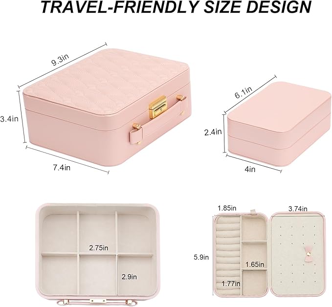 Large Jewelry Travel Case, Jewelry Case for Necklaces Large Jewelry Case Jewelry Box for Women Girls. (Pink)