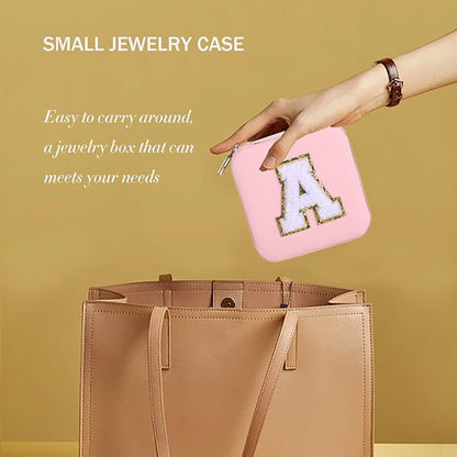 Small Jewelry Box Travel Jewelry Case Jewelry Holder Organizer,Travel Essentials Box Jewelry Organizer,Personalized Birthday Gifts for Teen Girls Women Initial T, pink